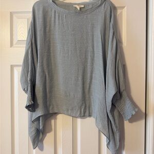 Relaxed Light Blue Women's Tunic Top with Smocked Cuffs